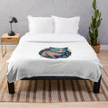 Photorealistic 3D illustration of a cat in a whimsical, fantasy-inspired spring setting, featured on a soft plush blanket