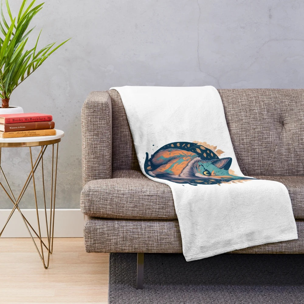 Photorealistic 3D illustration of a cat in a whimsical, fantasy-inspired spring setting, featured on a soft plush blanket