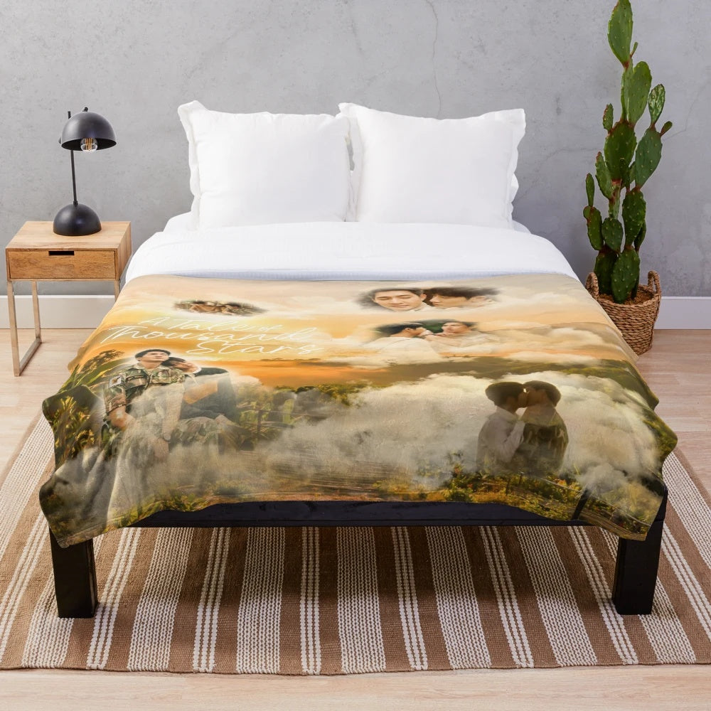 Cozy plush blanket featuring a captivating starry night design