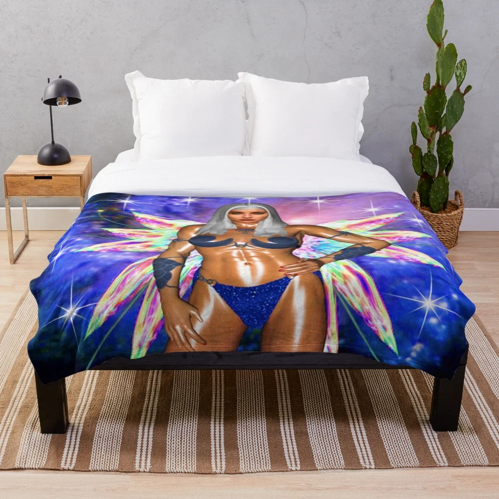 Cozy plush blanket with enchanting fairy and abstract pattern design