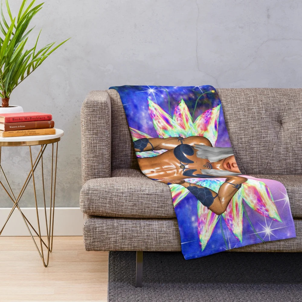 Cozy plush blanket with enchanting fairy and abstract pattern design