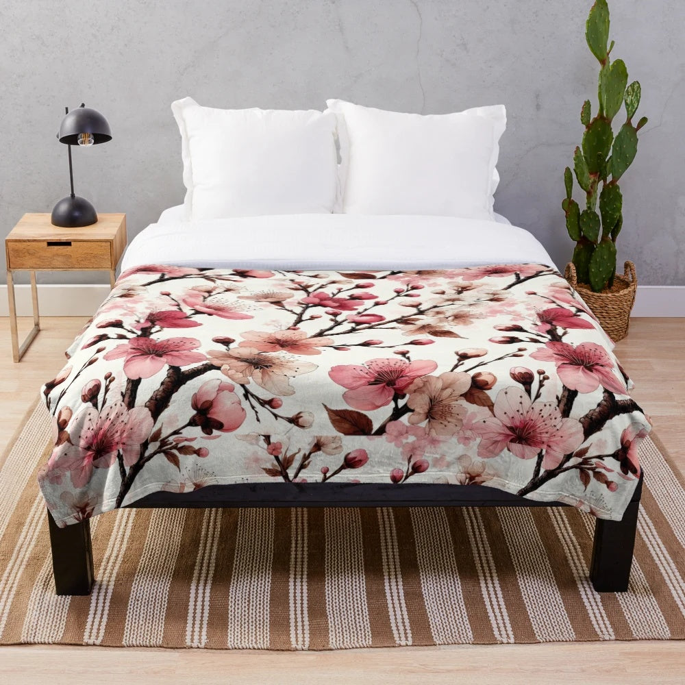 Soft and plush cherry blossom patterned blanket