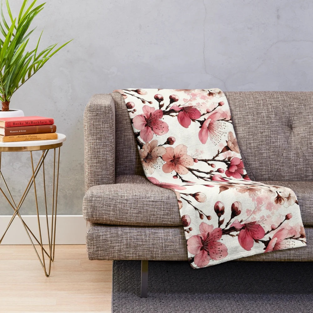Soft and plush cherry blossom patterned blanket