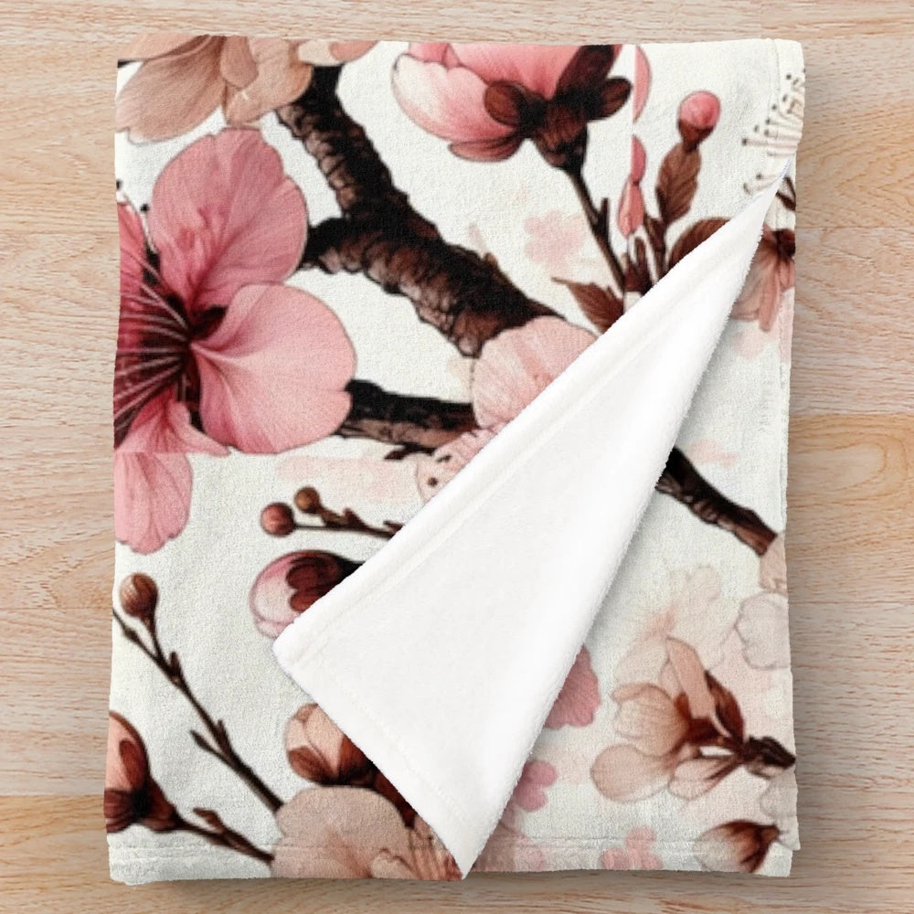 Soft and plush cherry blossom patterned blanket