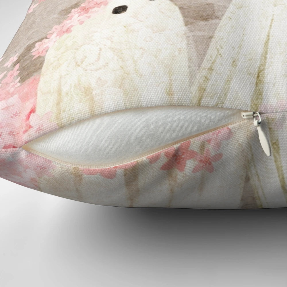 Decorative cherry blossom throw pillow with a whimsical, spooky design