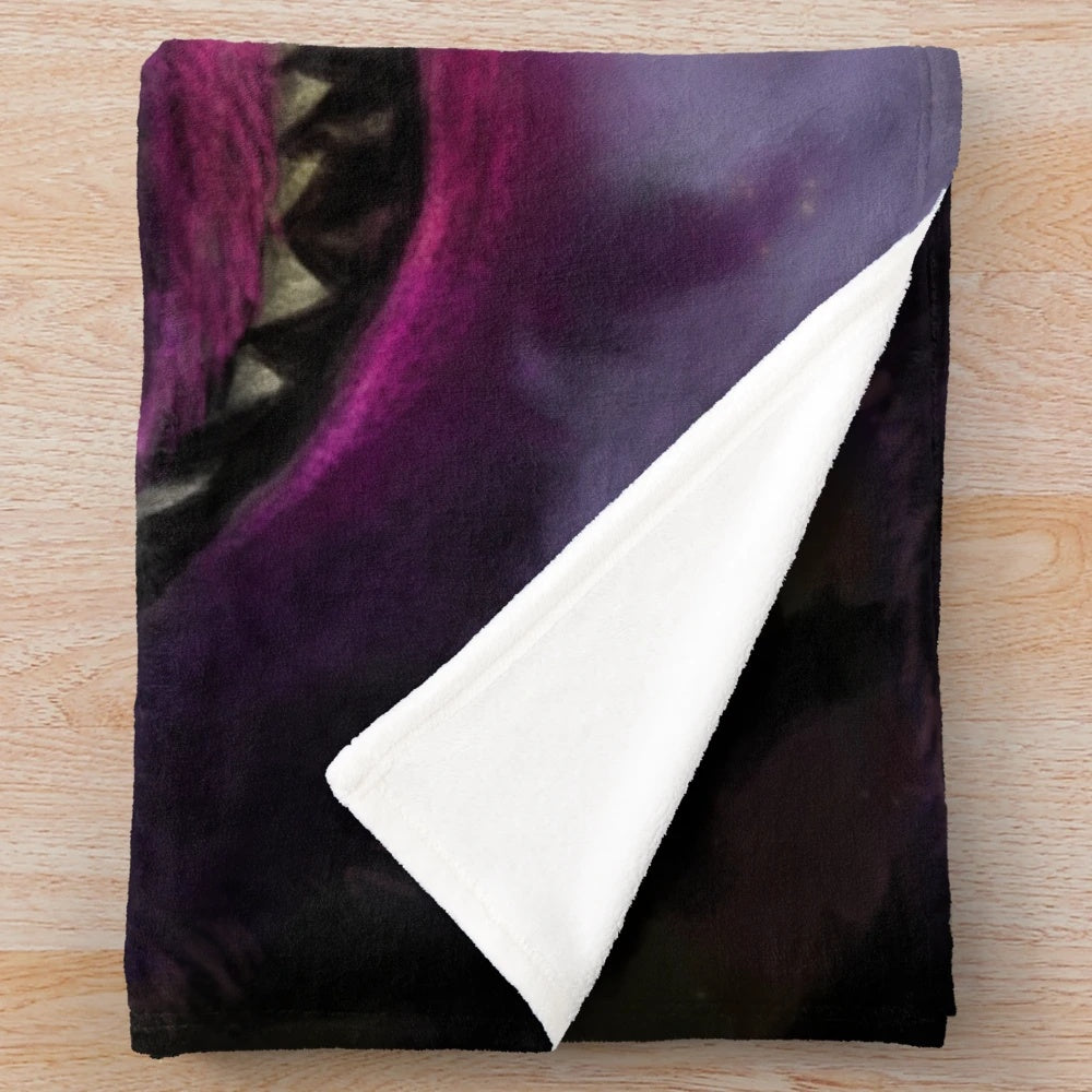 Cheshire Cat plush blanket with a whimsical and dark design