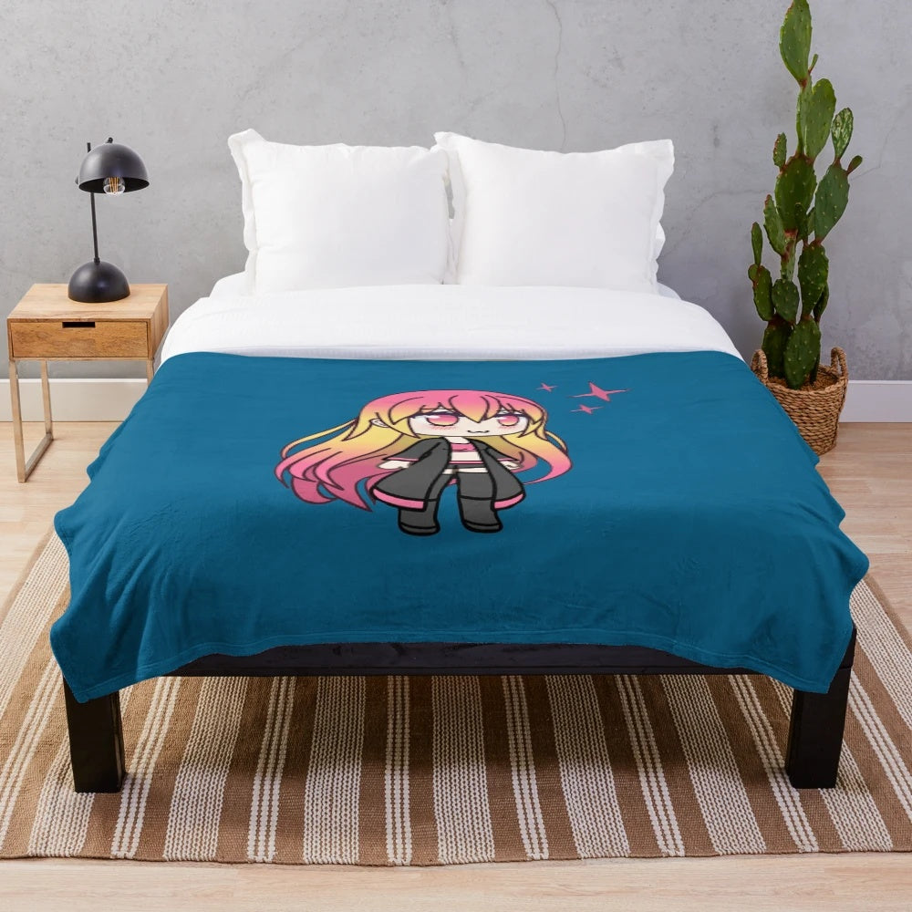 Cozy plush blanket featuring a cute chibi girl design inspired by the Gachaverse