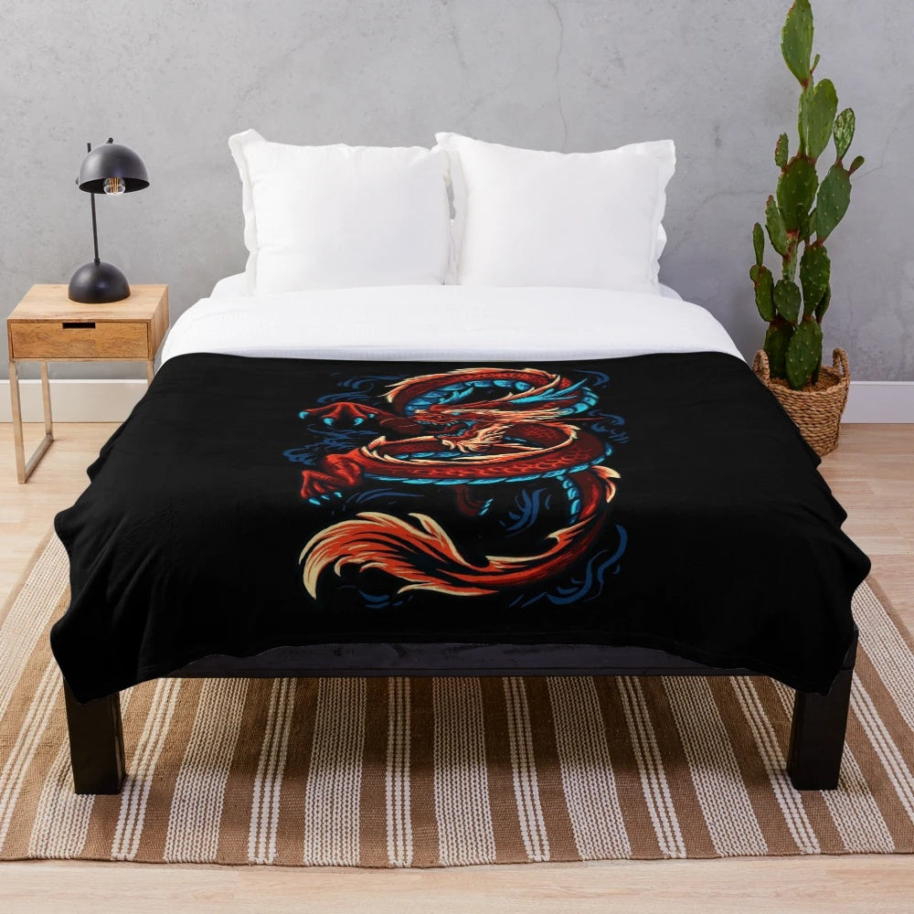 Soft and cozy plush blanket featuring a majestic Chinese dragon design