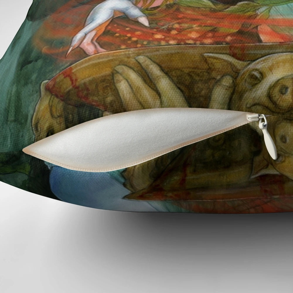 Decorative throw pillow featuring Circe, the goddess of enchantment from Greek mythology