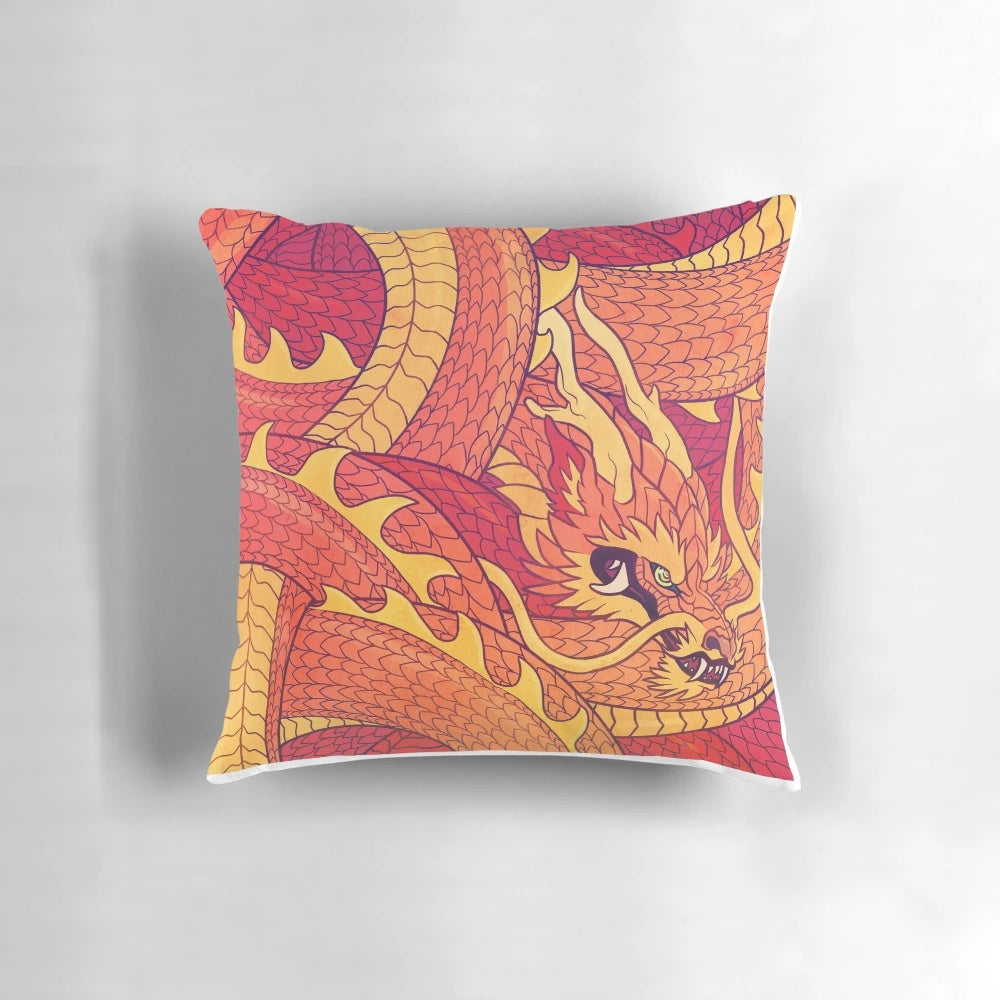 Captivating coiled dragon design pillow, perfect for a fantasy-inspired home