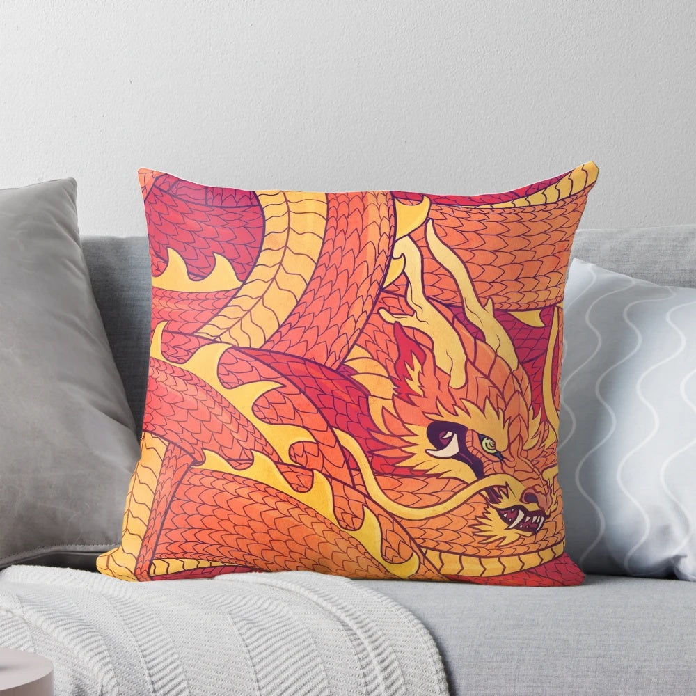 Captivating coiled dragon design pillow, perfect for a fantasy-inspired home