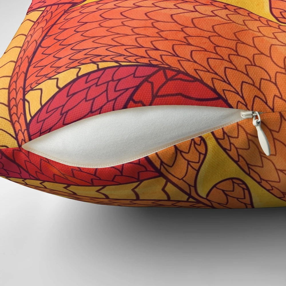 Captivating coiled dragon design pillow, perfect for a fantasy-inspired home