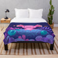 Colorful coral axolotl plush blanket