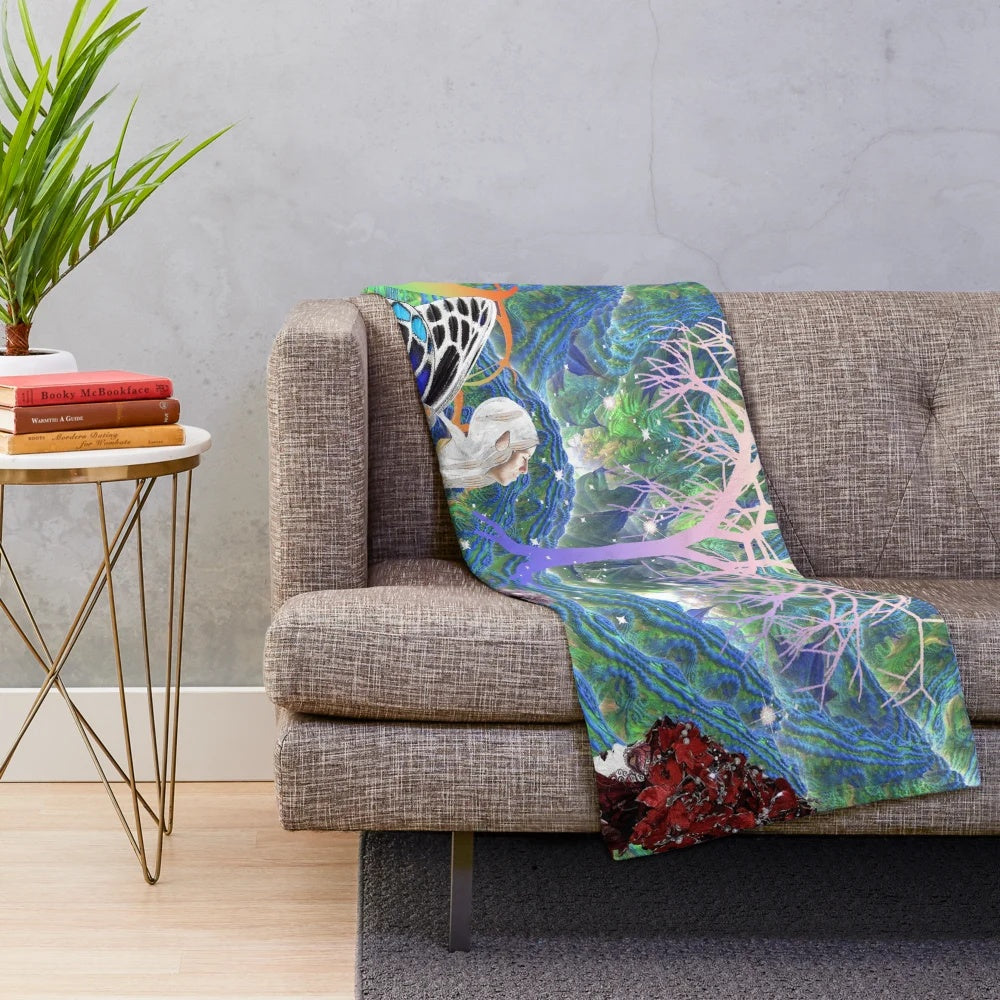 Colorful plush blanket with magical star and floral pattern