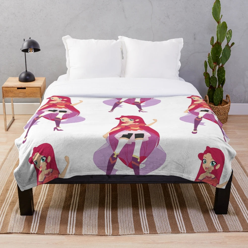 Soft, pink plush blanket featuring a custom anime-inspired character design