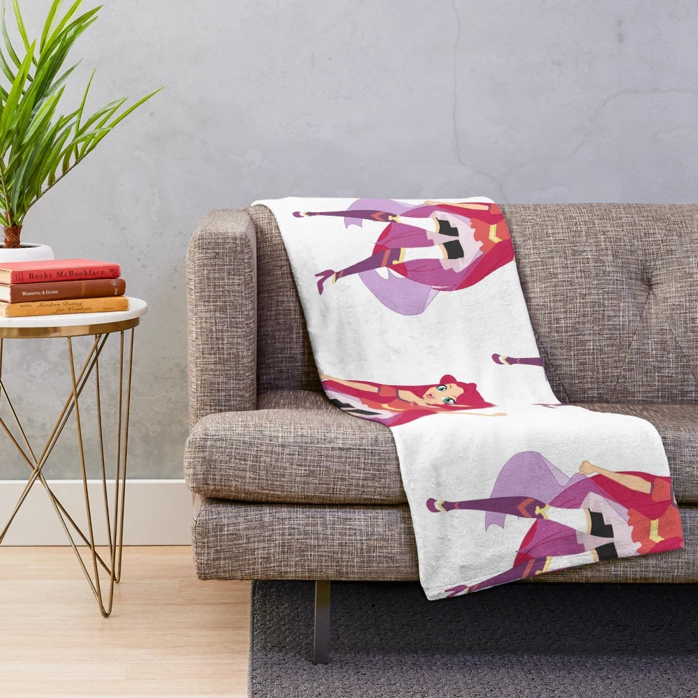 Soft, pink plush blanket featuring a custom anime-inspired character design