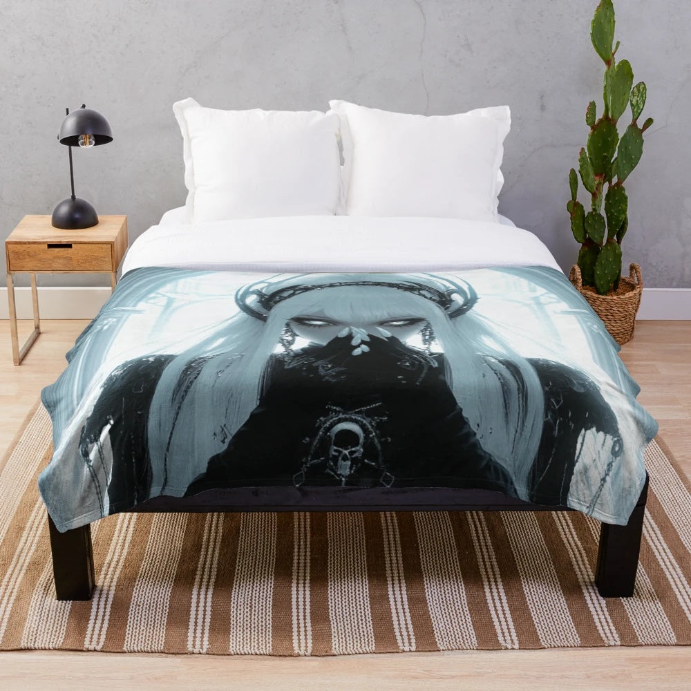 Cyber witch plush blanket featuring a dark, alternative-inspired design