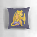 A plush, gold dragon-themed pillow with a d20 dice design, perfect for fantasy and role-playing game enthusiasts.