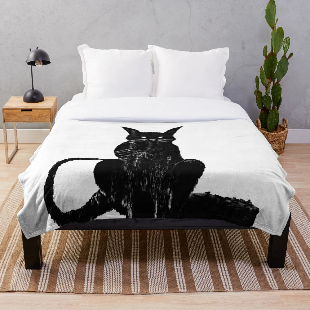 Dark cat plush blanket with a mysterious and captivating design