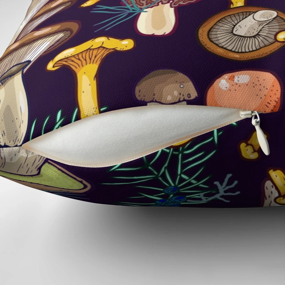 Lush, dark forest pillow featuring a botanical, nature-inspired design