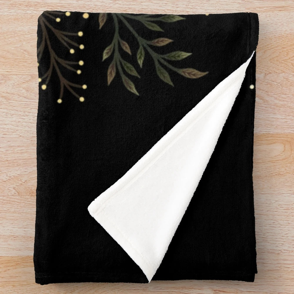 Death Head Moths Night Plush Blanket with Botanical and Mystical Motifs