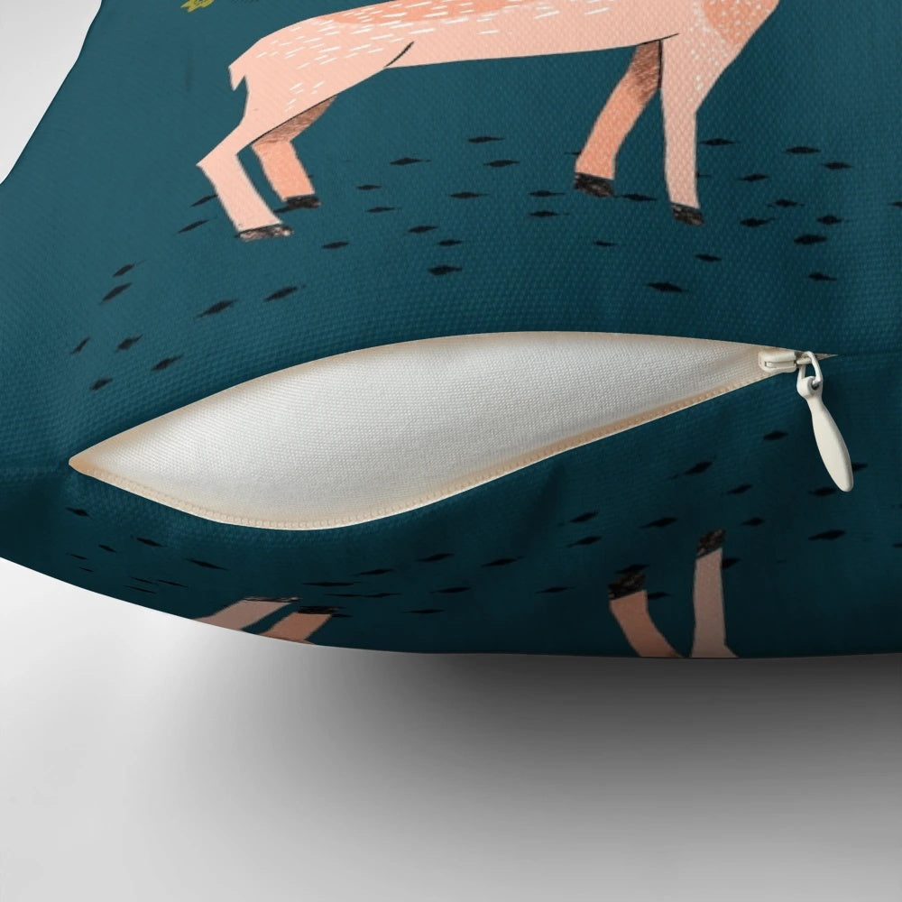A beautiful deer and floral print pillow designed by Andrea Lauren