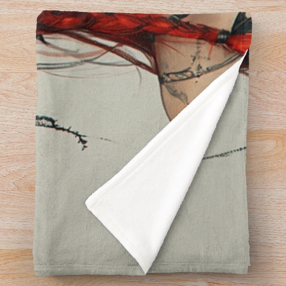 Cozy plush blanket featuring a captivating demon girl in a gothic anime style