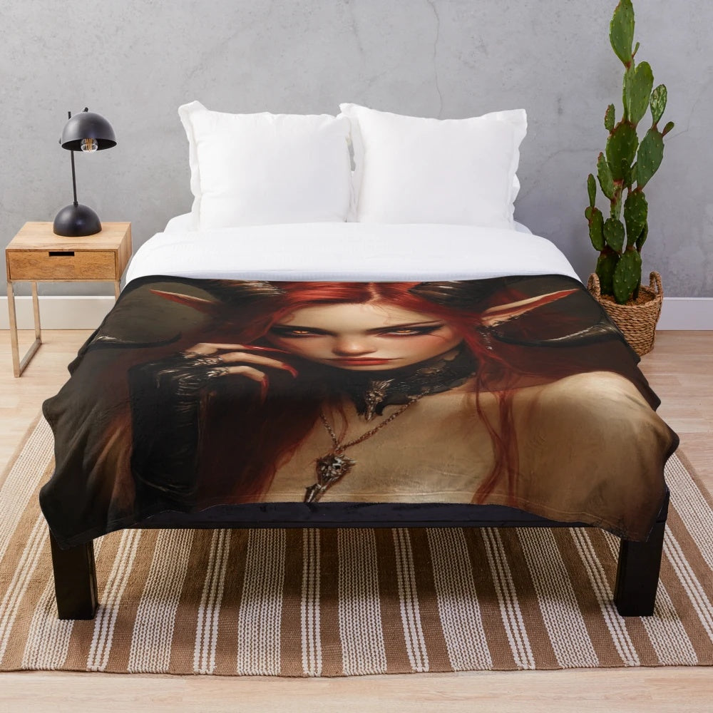 Demon girl plush blanket with gothic anime-inspired design