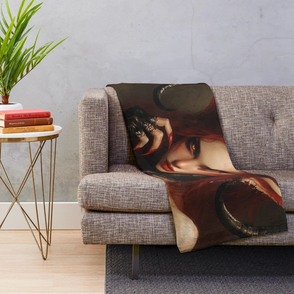 Demon girl plush blanket with gothic anime-inspired design