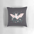 Cozy pillow featuring a detailed illustration of a desert long eared bat against a starry night sky