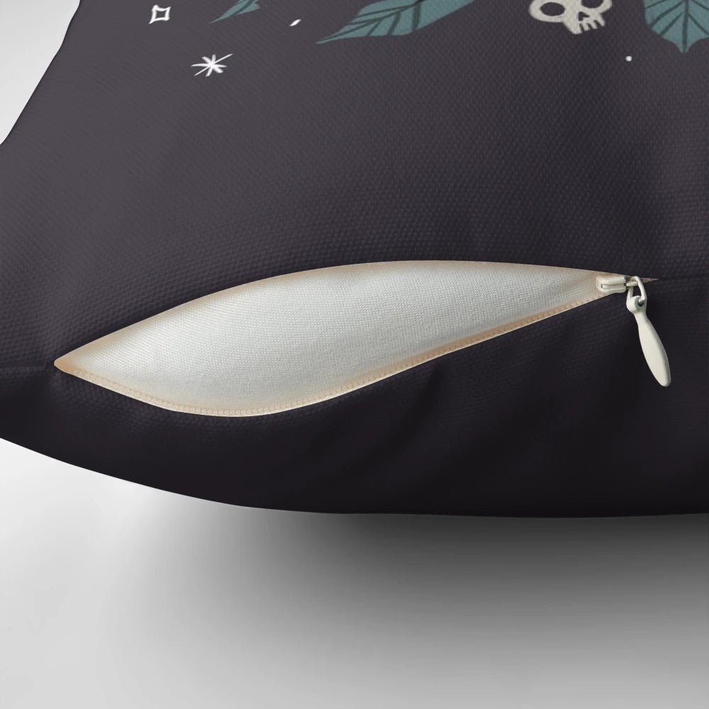 Cozy pillow featuring a detailed illustration of a desert long eared bat against a starry night sky