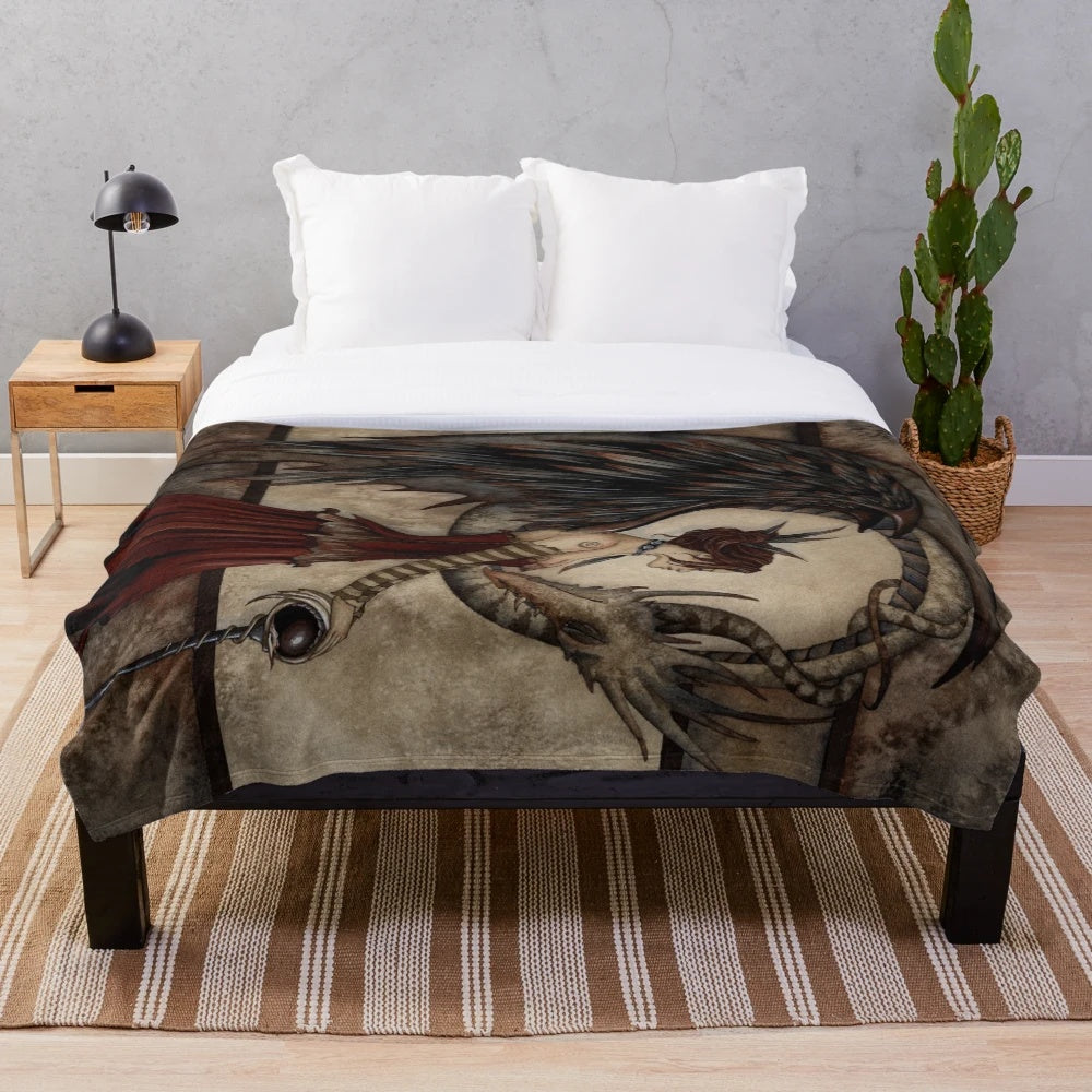 Dragon fairy plush blanket with dark fantasy art
