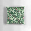 A beautifully designed dragon fire dark green pillow featuring a watercolor-inspired design of a fire-breathing dragon in shades of green, blue, and scarlet.