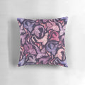 Whimsical dragon fire pillow in dark pink and purple hues, featuring a seamless watercolor design.