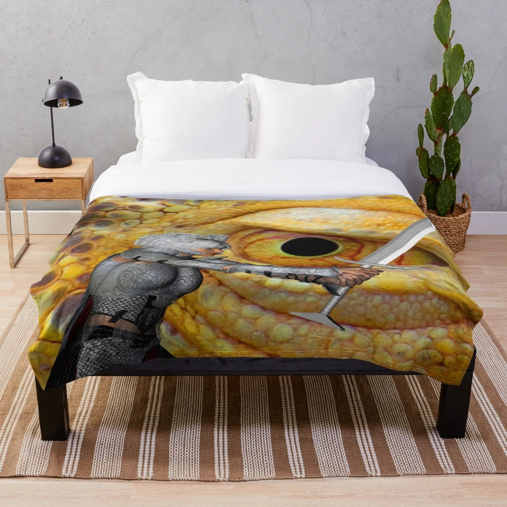 Colorful dragon-themed plush blanket with abstract, textured patterns