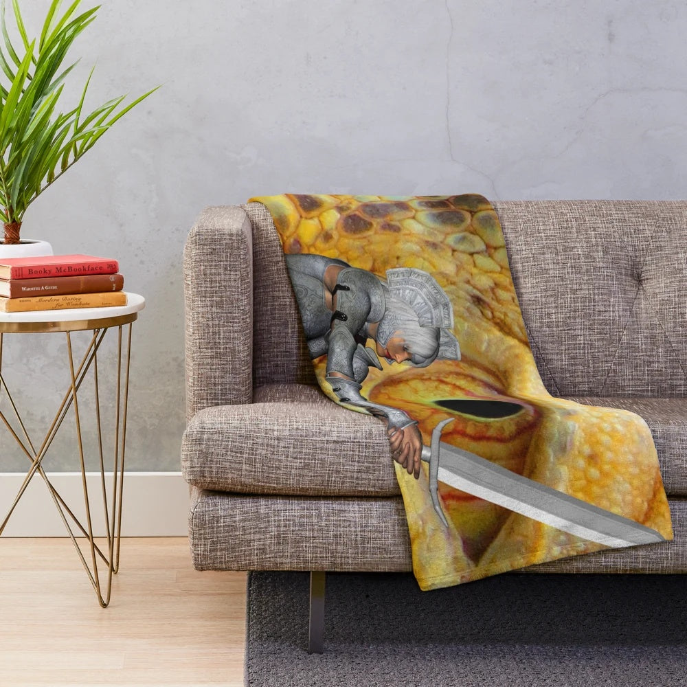 Colorful dragon-themed plush blanket with abstract, textured patterns