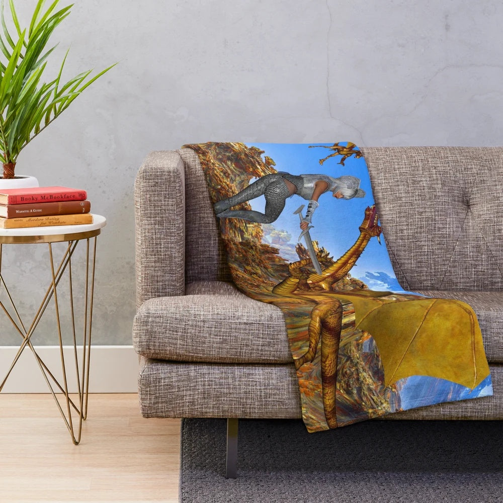 Dragon-themed plush blanket with abstract, colorful fantasy patterns