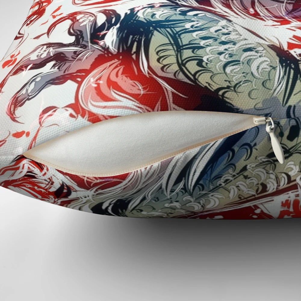 A vibrant, detailed dragon-themed throw pillow for a touch of fantasy and Eastern flair.