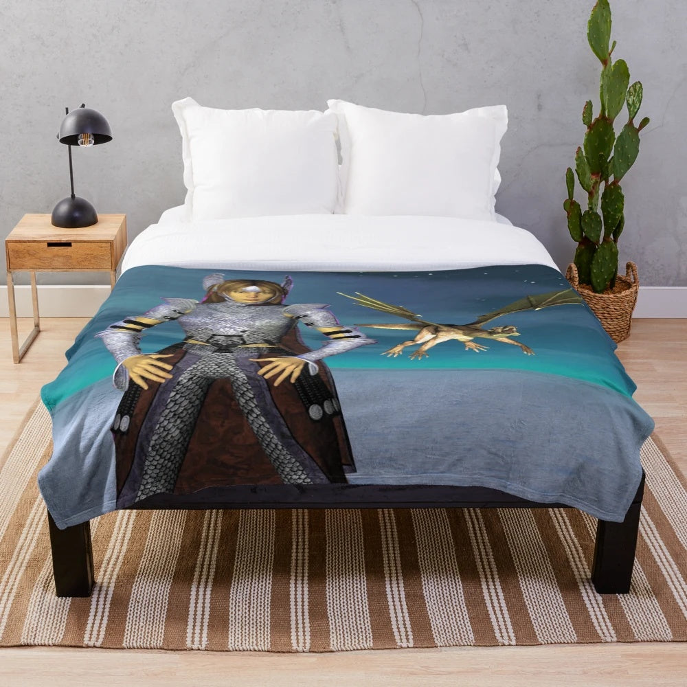 Colorful dragon-patterned plush blanket