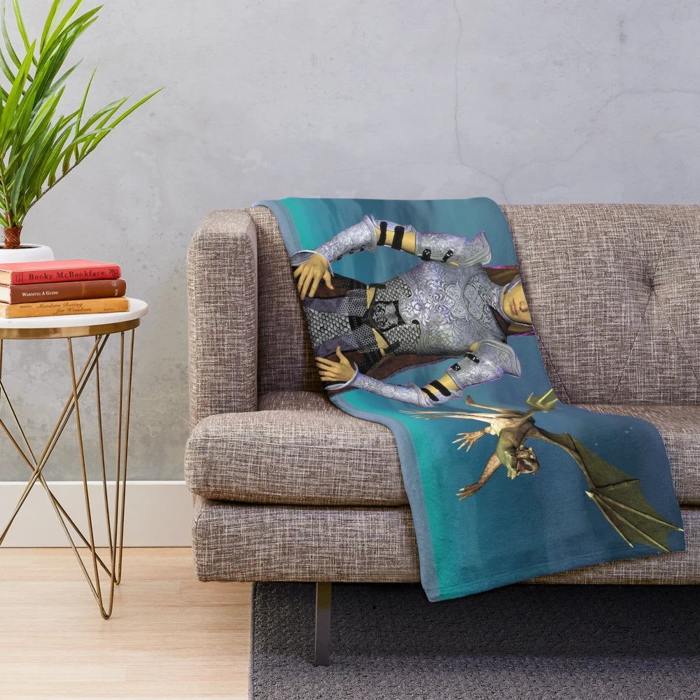 Colorful dragon-patterned plush blanket
