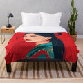 Plush blanket featuring a stylized portrait of a woman with a dragon tattoo design