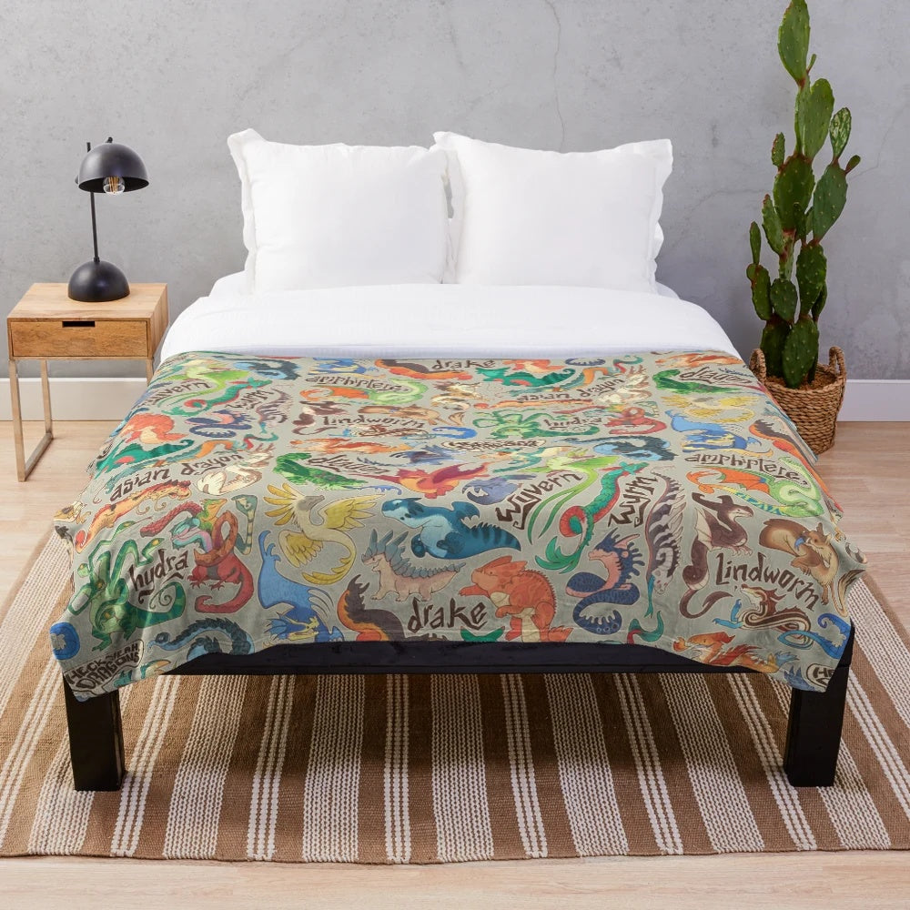 Cozy dragon-themed plush blanket for fantasy home decor