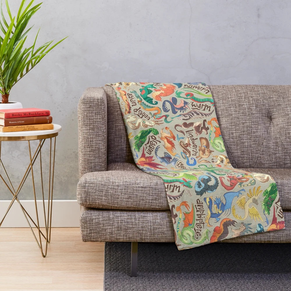 Cozy dragon-themed plush blanket for fantasy home decor