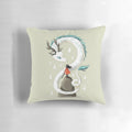 Soft, whimsical pillow featuring a chibi dragon spirit character in an Asian-inspired fantasy style