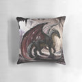 Vibrant dragon-themed pillow in shades of blue, red, and white