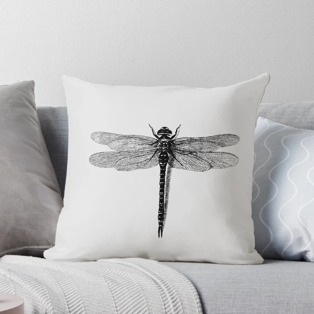 Dragonfly-patterned decorative pillow with nature-inspired design