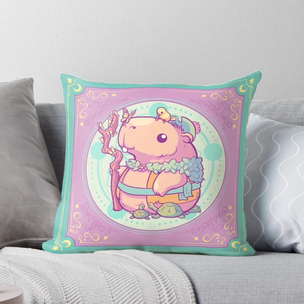 Soft, plush pillow featuring a whimsical druid capybara design, perfect for fantasy enthusiasts.