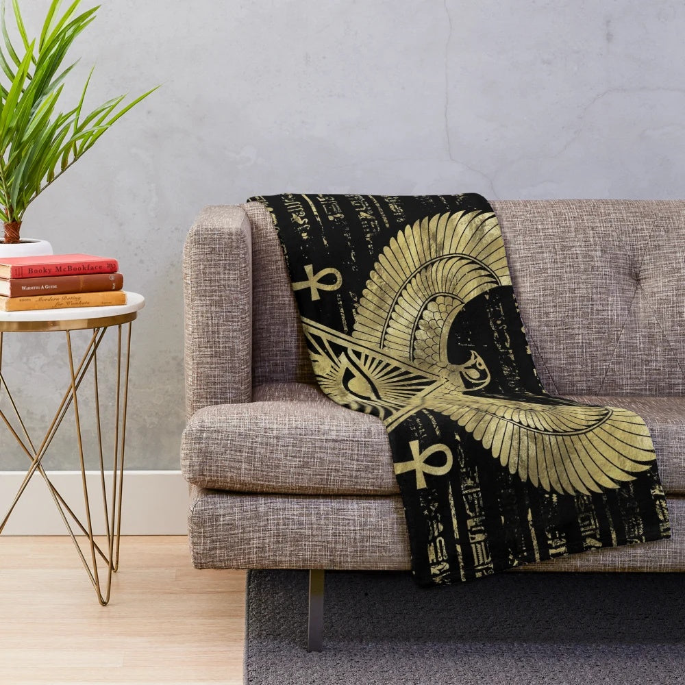 Egyptian Eye of Horus Wadjet Symbol Plush Blanket