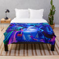 Colorful Egyptian-themed plush blanket with floral and abstract patterns