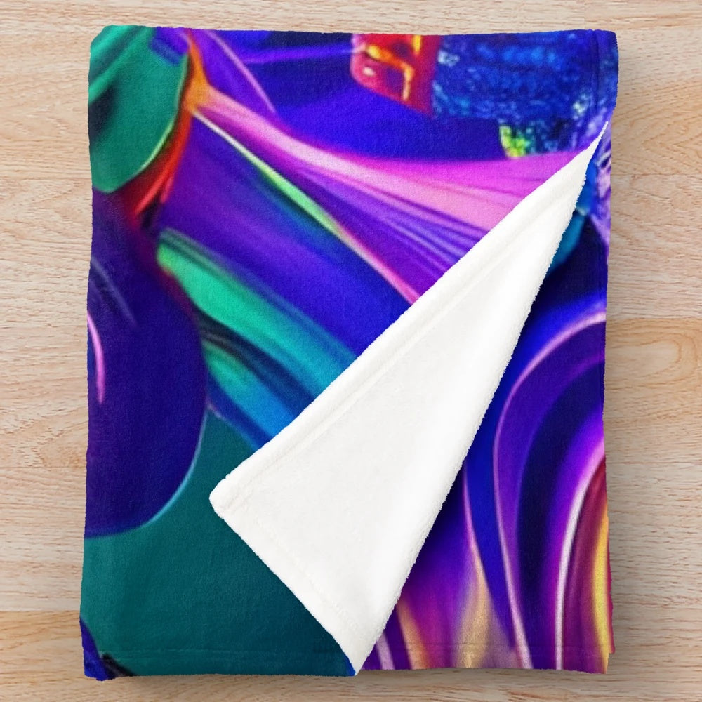Colorful Egyptian-themed plush blanket with floral and abstract patterns